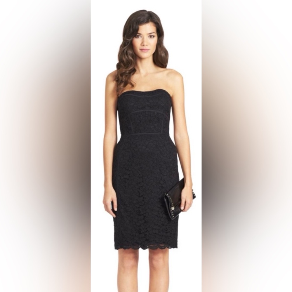 Diane Von Furstenberg Black Dress 14 Bailey Strapless DVF Lace Cocktail NWT $425